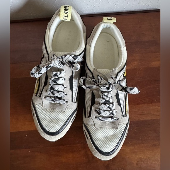 Sandro Cream Gray Yellow Snakeskin Flame Trainer Sneaker Womens 6.5 Fashion - Picture 2 of 8